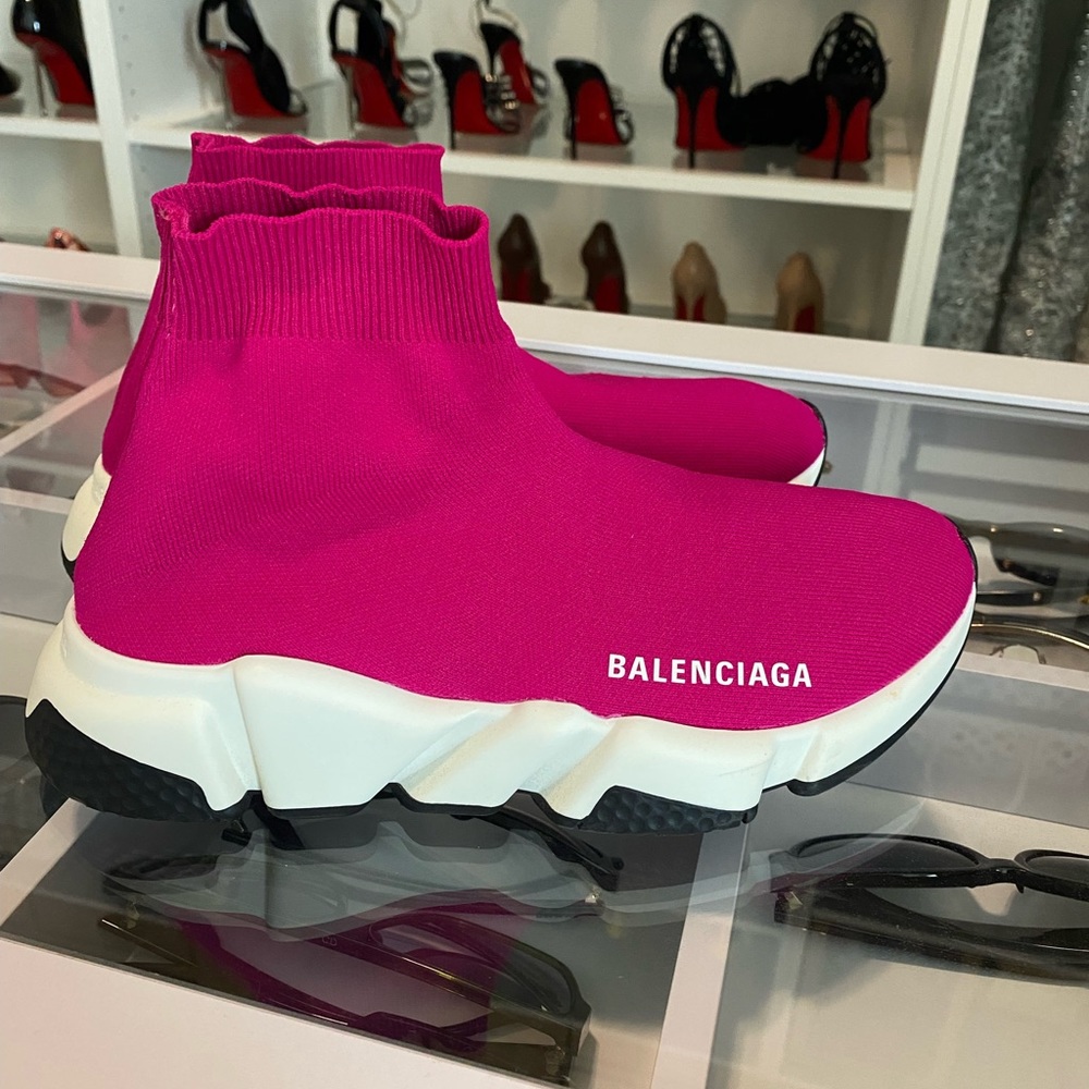 $1000 Balenciaga Fuchsia Knit Sock Sneakers